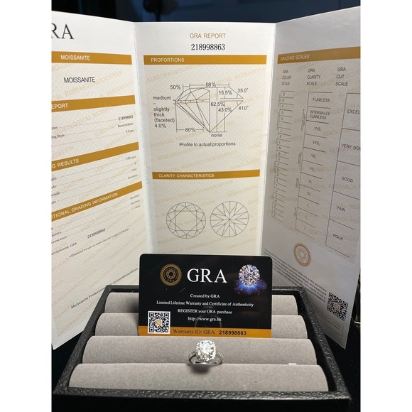 Certified 3 Ct Moissanite Halo Engagement Ring, Size 6 - Picture 9 of 10